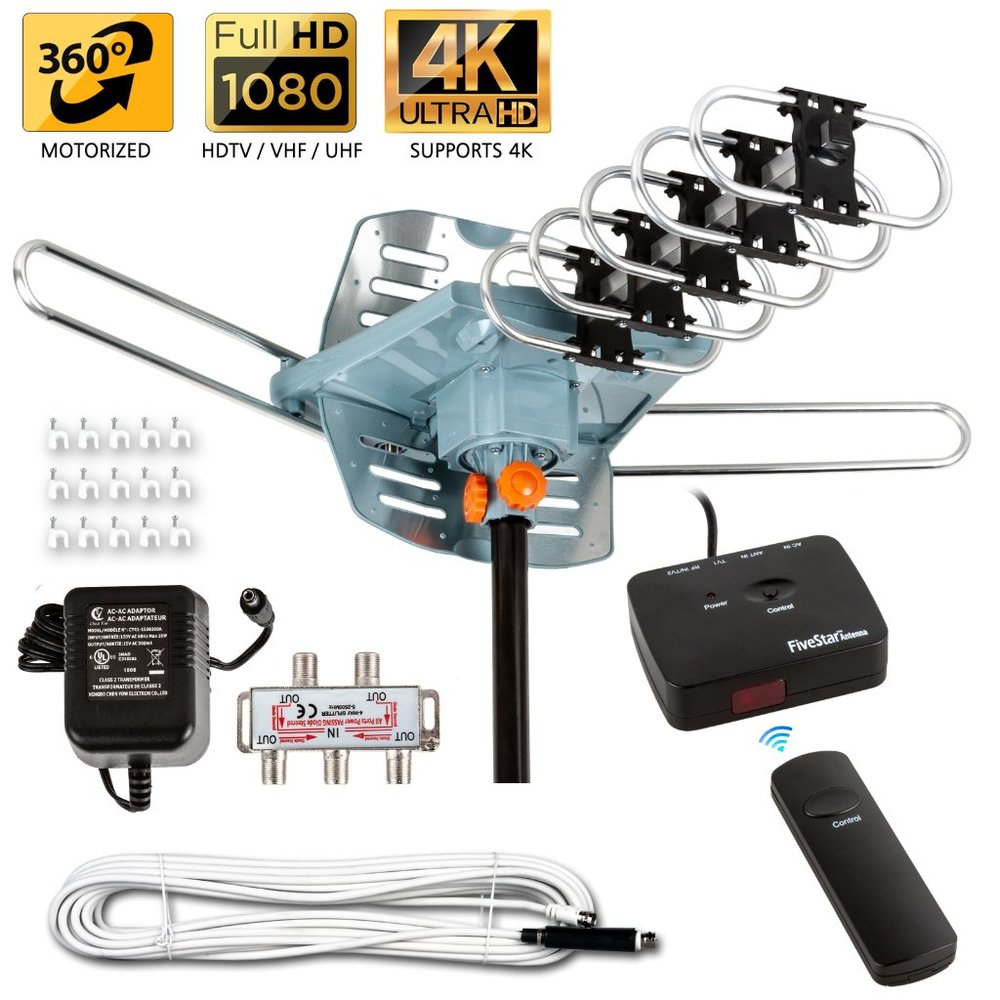 Amplified HDTV Antenna with 40FT RG6 Coax Cable Installation Kit Supports 5 TVs